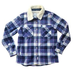 Soho Threads Womens Purple Plaid Fleece Sherpa Lined Shacket Jacket Medium M